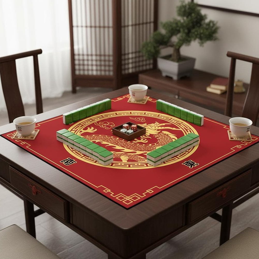Slccxzc Chinese Style Mahjong Mat, Anti Slip and Noise Reduction Mahjong Table Cover Portable Game Mat for Mahjong, Poker, Card, Board & Tile Games