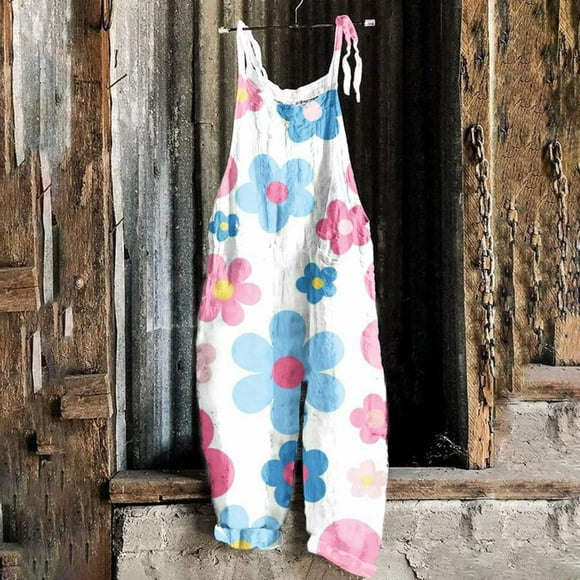 Rompers for Women Casual Summer Women Ladies Printed Summer Sleeveless Backless Loose Long Playsuits Rompers Jumpsuit