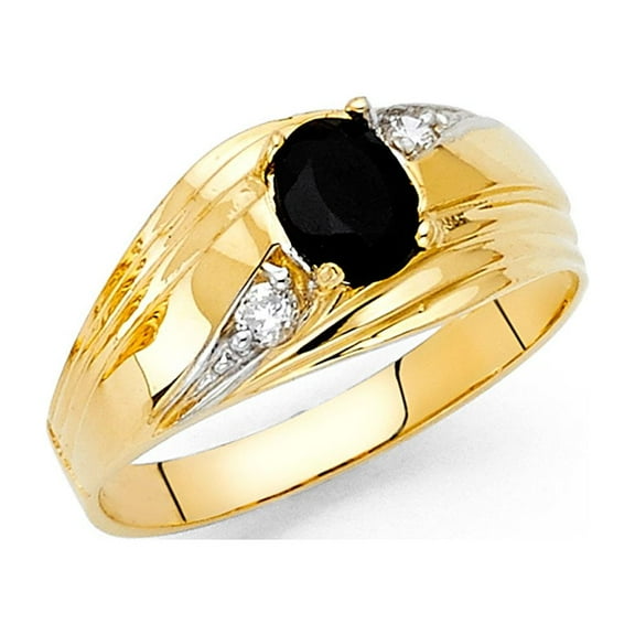 Solid 14k Yellow Gold Black CZ Ring Mens Band Oval Fashion Diamond Cut Stylish Polished Finish Size 10