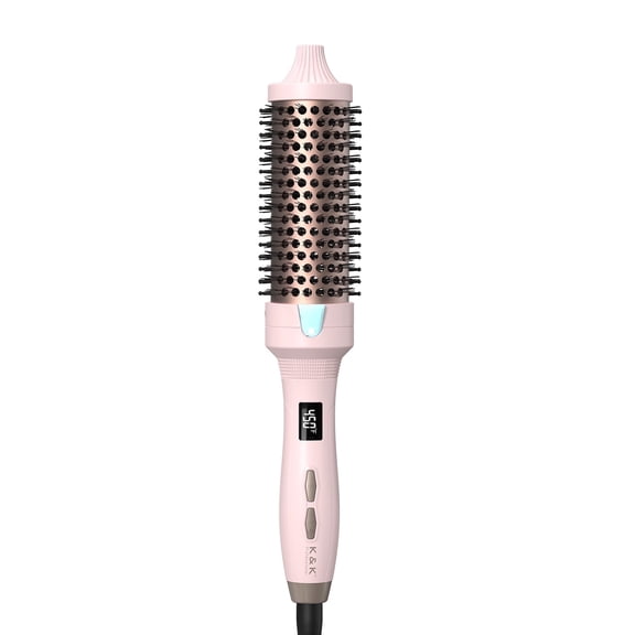 K&K Thermal Brush Heated Round Brush - Blowout Look Volumizer with 1.5 inch Heated Round for Hair Styler Tool Hair Straightener and Curler 2 in 1 Dual Voltage Temperture Contronal