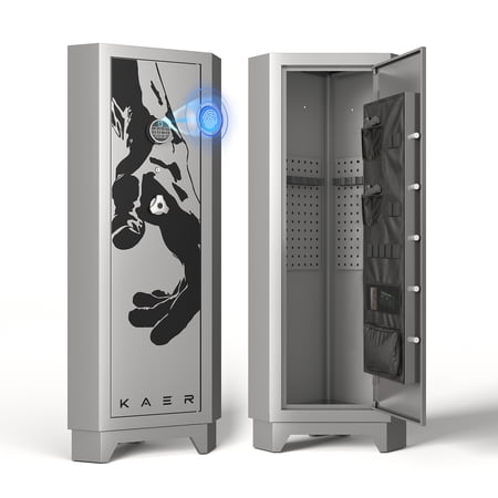 KAER 6-8 Biometric Gun Safe Quick Access Heavy Duty Rifle Safe Unassembled Corner Gun Cabinet with Pistol Pouch and Storage Bag Silver