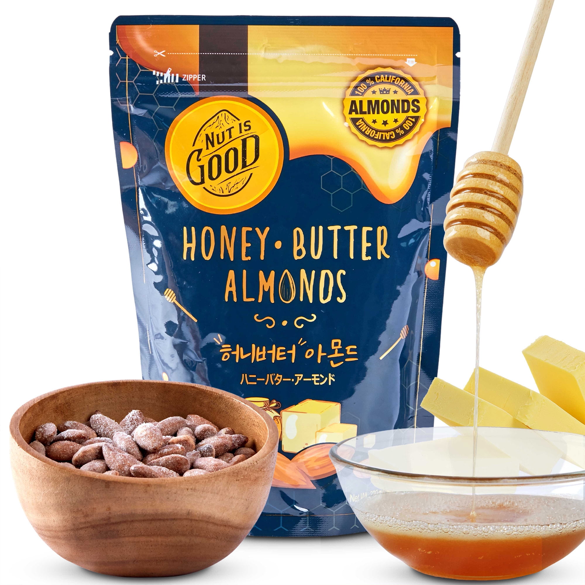 Honey Butter Almond Nuts – 7.76oz/220gm of Honey Butter Almonds in Resealable Pouch, Great For Snacking on the Go – Flavored Almonds Rich in Protein, Fiber, Flavor – Gourmet Nuts by NUT IS GOOD