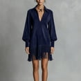 thumbnail image 5 of AUNVITO Women's Deep V Neck Long Sleeve Dress with Fringe Detail Vintage Loose Fit Solid Color Maxi Dress, 5 of 9