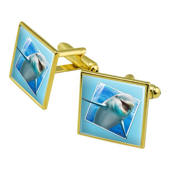 Dolphin Selfies Picture Square Cufflink Set - Silver or Gold