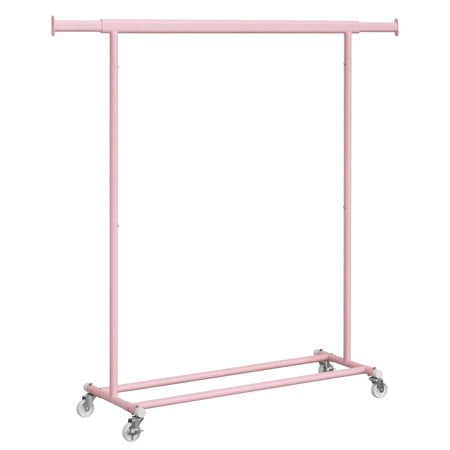 SONGMICS Portant à Vêtements avec Roulettes, Portant à Vêtements Robuste pour Suspendre des Vêtements, Portant à Vêtements Portable, avec Tringle Extensible, Capacité de Charge de 220 lb, Rose Gelée UHSR013R01