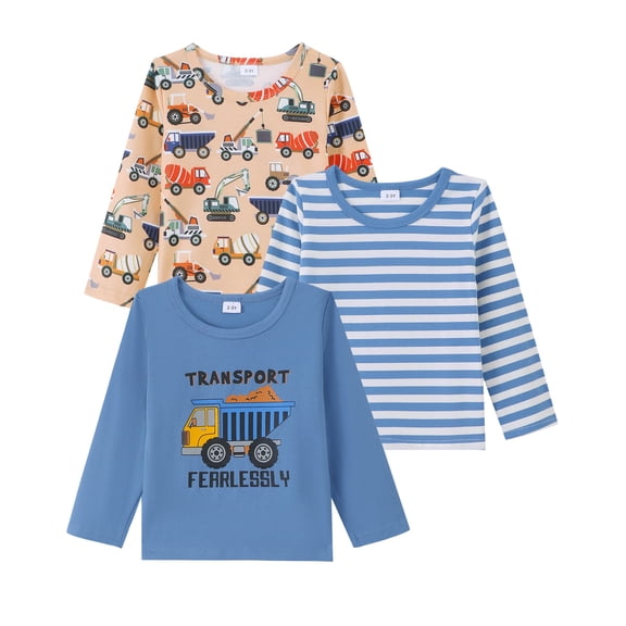 Yaoqi 18 Months Infant Baby Boys Tops 3 Packs 24 Months Cotton Basic Active Tops Tee Cars Striped Tunic Shirts 3pcs Multicolor