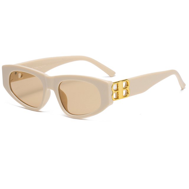 Gafas de sol con montura ovalada, ojo de gato, con personalidad a la moda, estilo callejero, gafas de sol modernas con estilo de calle, montura beige, lentes marrones LingWen 8390613749338