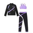 thumbnail image 3 of TiaoBug Kids Girls Figure Skating Outfits Long Sleeve Zip-up Jacket with Crisscross Crop Tops Pants Set Light Purple 8, 3 of 5