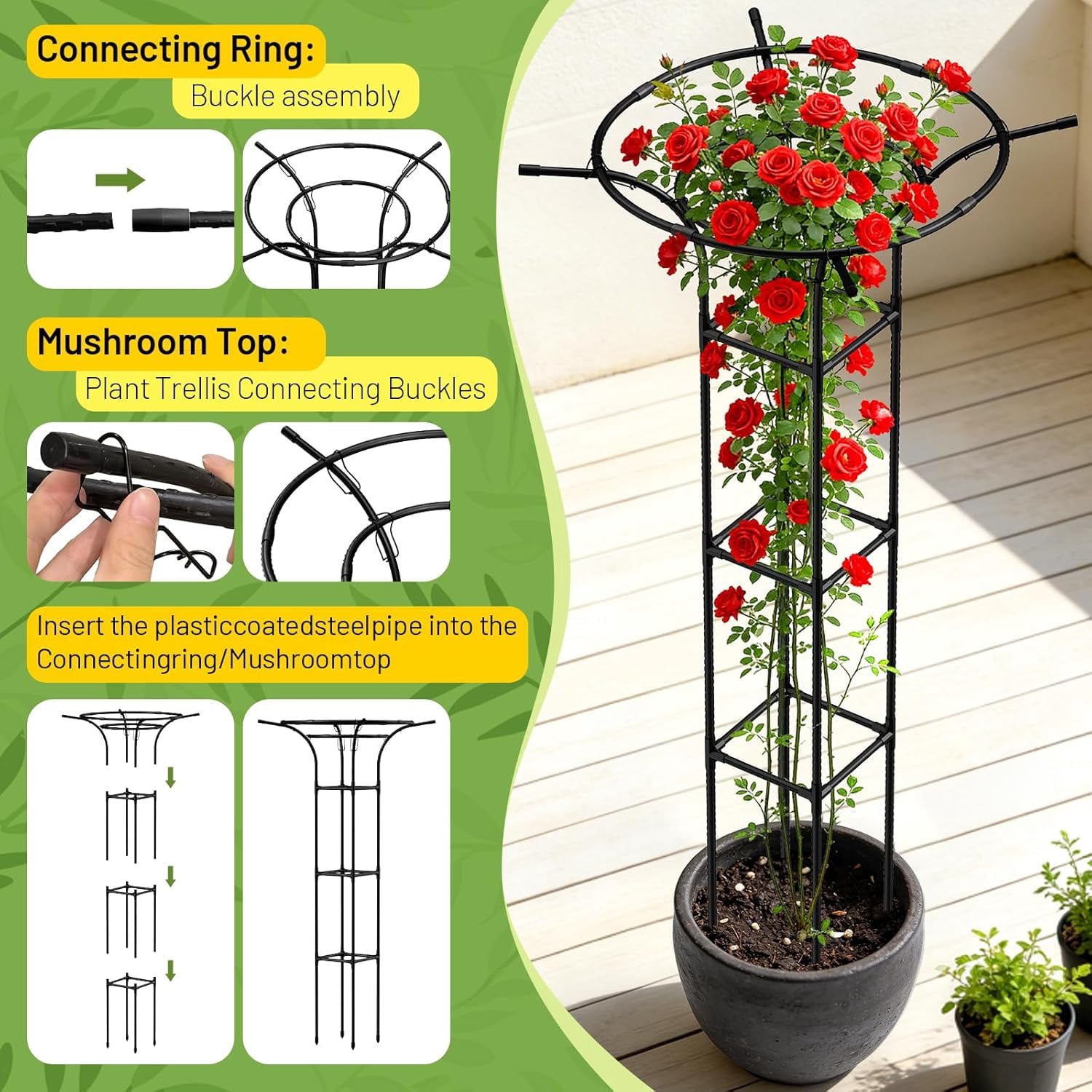MQHUAYU Mushroom Top Garden Obelisk Trellis, Heavy Duty Rust-Proof Plant Support for Climbing Plants, Cucumber Pea Rose