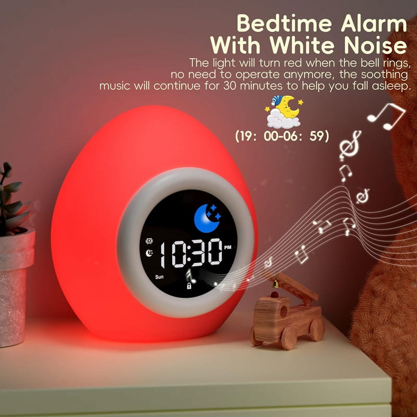Alarm Clock for Kids Toddlers, Cute Touch Night Light with 6 White Noise Sound Machine, Ok to Wake Clock for Kids