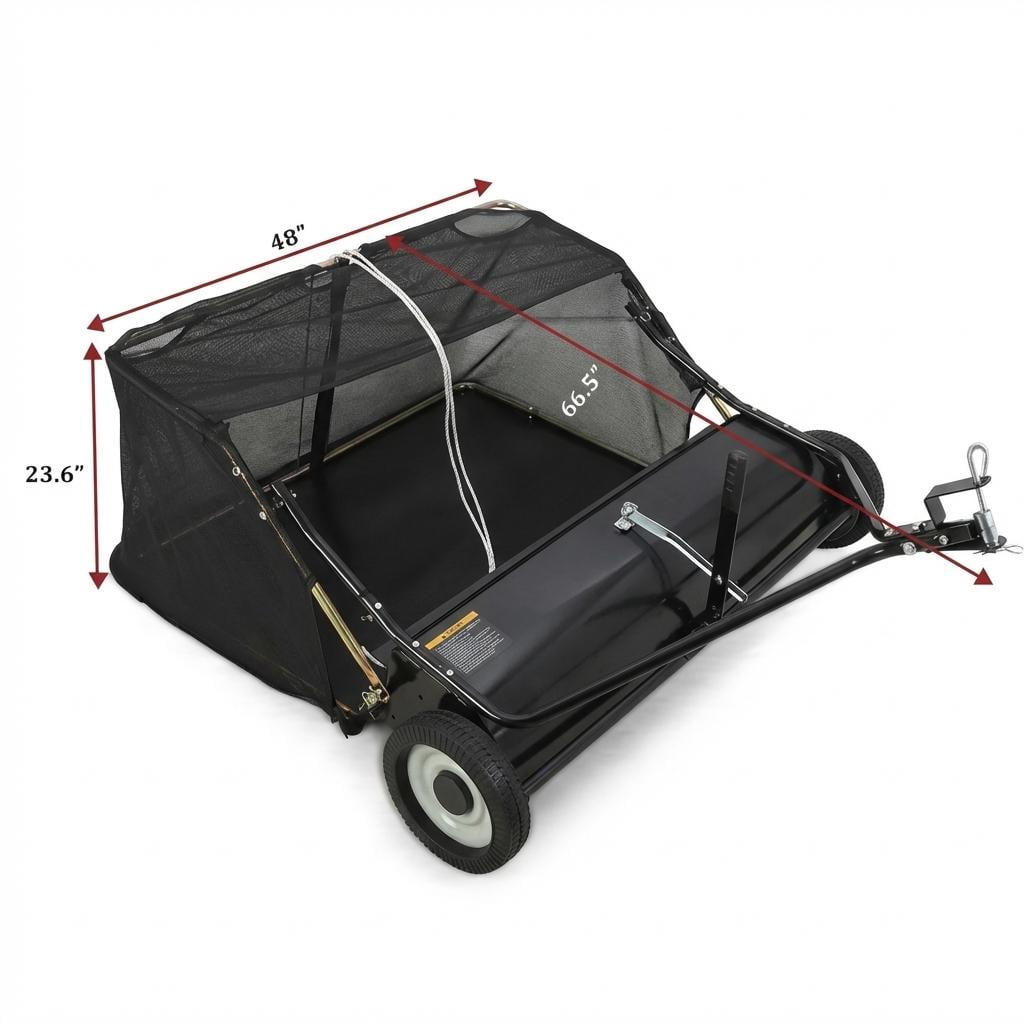 48-Inch ATV Lawn Sweeper, 20 Cubic Feet Easy-Empty Hopper with 4 Nylon Brushes (10-Inch Diameter), Universal Hitch & Non-Slip Wheels, Black