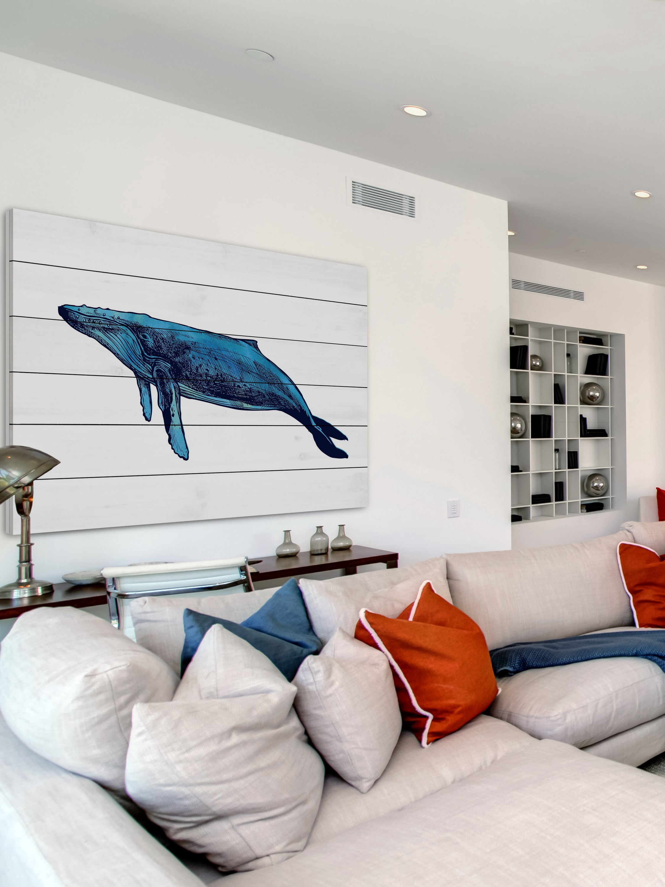 "Whale Humpback" Painting Print on White Wood
