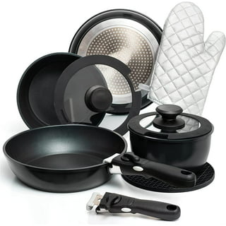 SHINEURI 3 Pieces Removable Handle Cookware, Stackable Pots And