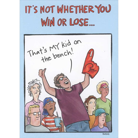RSVP It's Not Whether You Win or Lose: Man with Giant Foam Hand Funny Father's Day Card for Dad