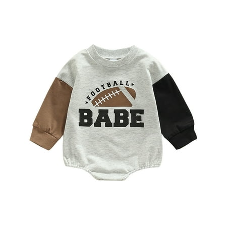 

Glonme Long Sleeve Romper for Newborn Casual Home Bodysuit Ribbed Cuff Color Block Jumpsuit Grey 60cm