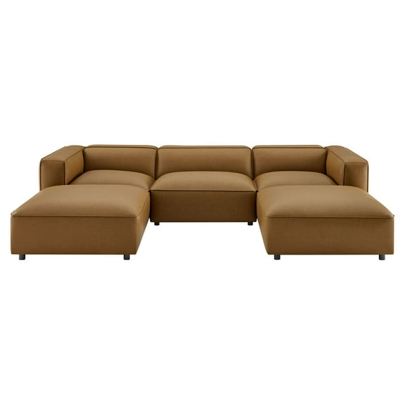 5 pcs Modular Sofa, Brown, Faux Leather, Living Room Lounge Cafe Lobby Hospitality Restaurant, Modern Contemporary, HB37674