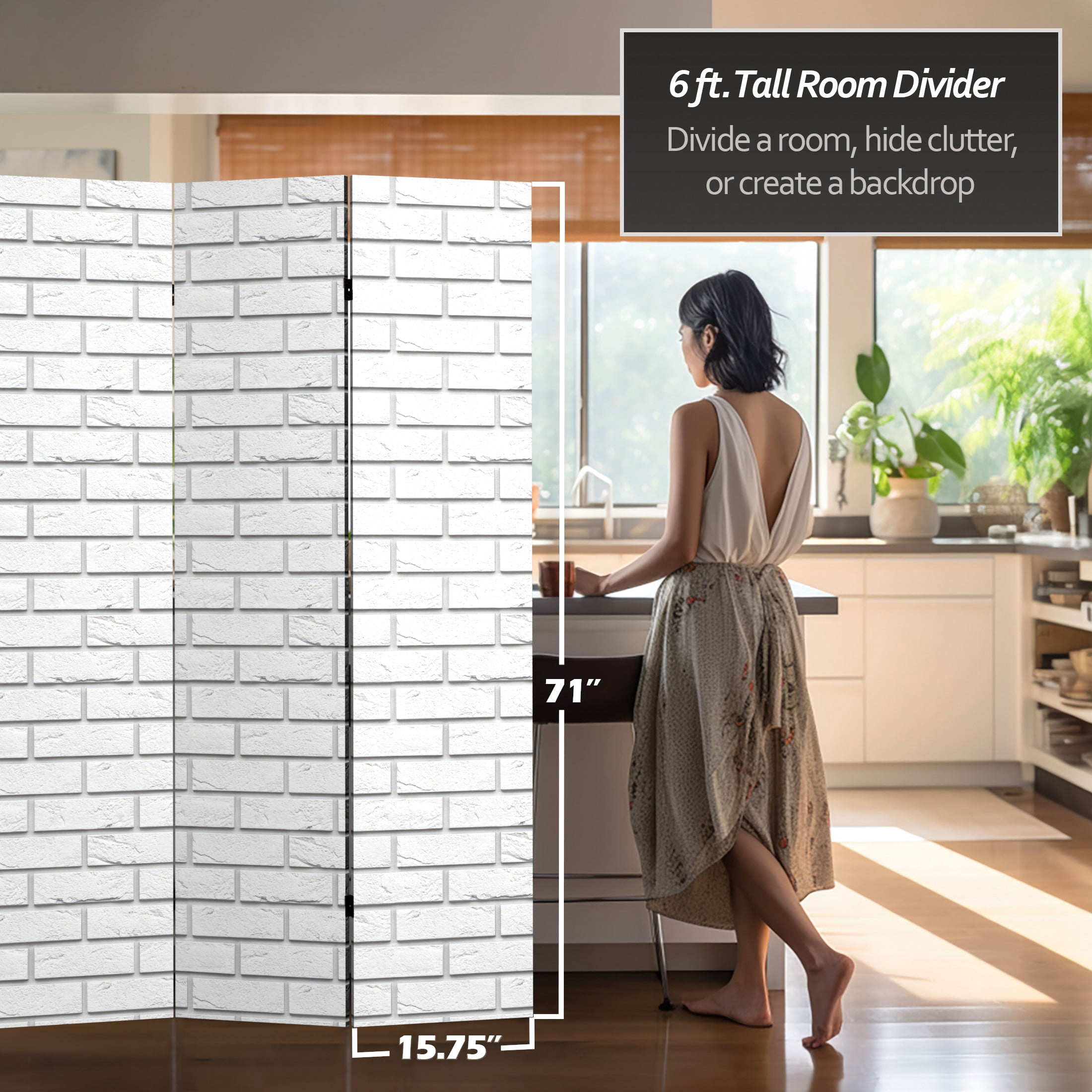 Oriental Furniture 6 ft. Tall Double Sided Black & White Brick Canvas Room Divider