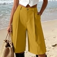 thumbnail image 1 of Neewe Bermuda Shorts for Women Summer Dressy Casual Elastic High Waisted Button Wide Leg Knee Length Shorts with Pockets, 1 of 7
