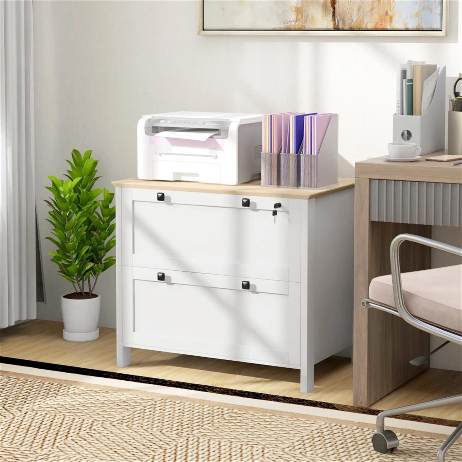 Demi Bonn Modern 2-Drawer Filing Cabinet with Adjustable Hanging Bar, for Letter, A4 and Legal Size, Home Office, Lateral File Cabinet, White