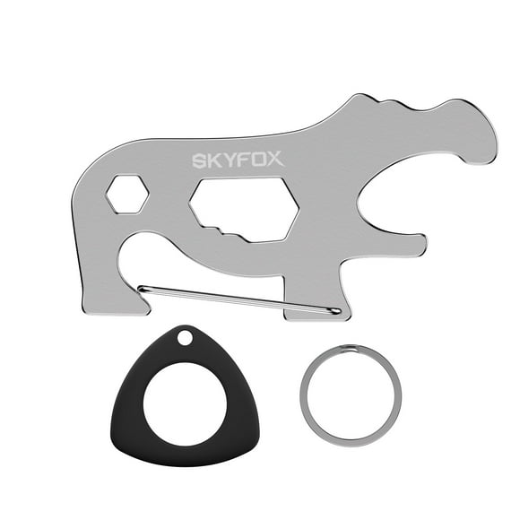 FlyFlise Skyfox EDC Multitool Carabiner Keychain Clip with AirTag Case, Backpack Clasp with Anti-Lost and Quick Release Clip,Bottle Opener Spoke Wrenches,Hex Wrench and Screwdriver