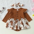 thumbnail image 2 of MIASHUI Vêtements pour Bébés Filles Manches Longues Imprimés de Pâques Rabbit Barboteuse Justaucorps Côtelés Ensemble Robe Bandeaux, Marron, 6-9 Mois, 2 of 6
