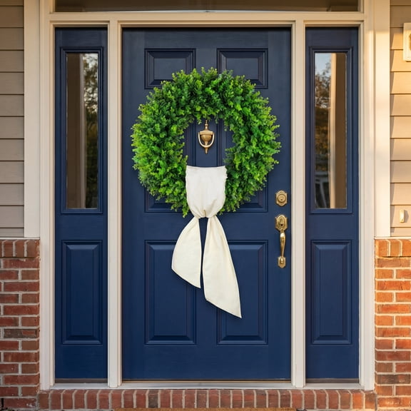20'' Boxwood Wreaths Front Door Artificial Spring Wreath. Wreaths for Front Door Farmhouse Wedding Green Year Round Indoor Outdoor for Summer Wreath St Patricks Day Decorations -(Hello Sign)