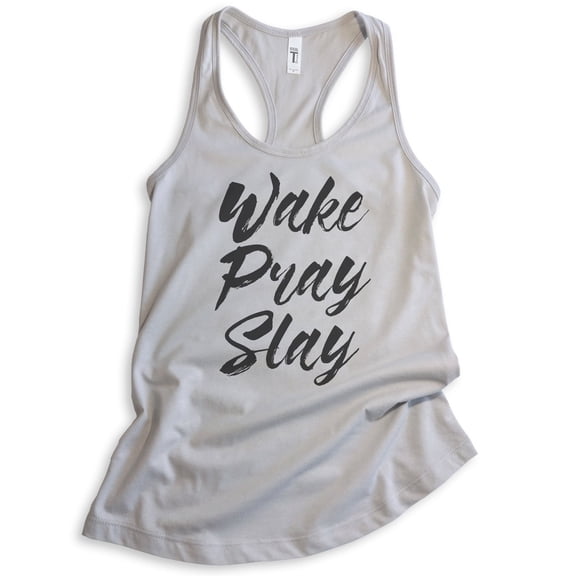 Wake Pray Slay Tank Top, Ladies Racerback Tank Top, Workout Tank, Gym Tank, Exercise Tank, Silver Gray, Small