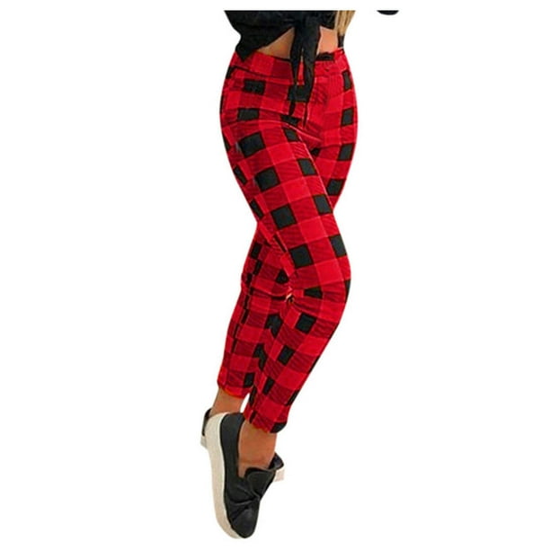 Plus Size Pants for Women Christmas Trousers Plaid Print Christmas Trousers  Casual Pants 
