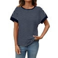 thumbnail image 3 of Women's Going Out Striped Knit T Shirt Short Sleeve Round Neck Casual Stretchy Everyday Spring Top, 3 of 9