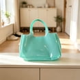 thumbnail image 4 of Clear Blue Jelly Tote Bag Glossy Transparent PVC Shoulder Handbag Large Capacity Shopping Bag For Women | Waterproof, Lightweight, Versatile, 4 of 5
