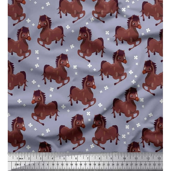 Soimoi Poly Georgette Fabric Floral & Horse Animal Print Fabric by The Yard 42 Inch Wide