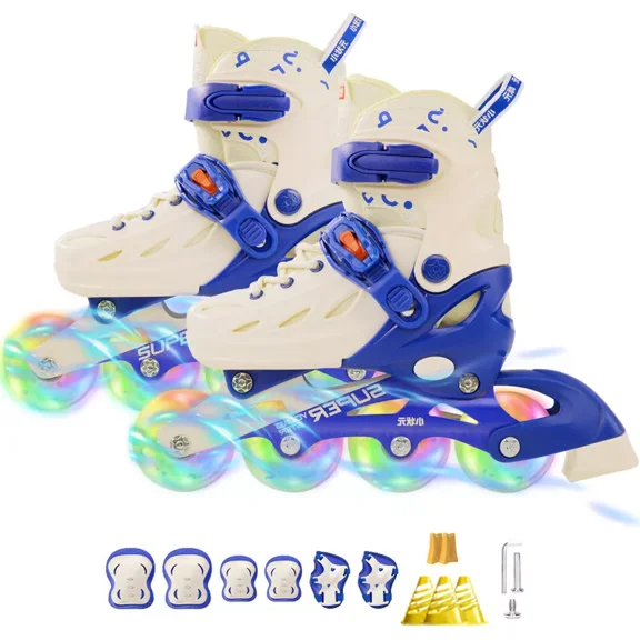 CJC Adjustable Inline Skates with Luminous Wheels for Boys and Girls Ages 4-12 Roller Skates for Kids Teens Beginners Indoor and Outdoor