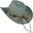 thumbnail image 4 of Women's Linen Sun Hat Wide Brim Panama Fedora Cap for Adults Summer Beach Vacation Cowgirl Hat with Seashell Rope Decor UV Protection Headwear Everyday Casual Apparel Accessory, 4 of 5