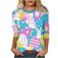 thumbnail image 2 of Ounisa Womens 3/4 Sleeve T Shirt Crew Neck Easter Bunny Printed Pullover Loose Fit Casual Spring Graceful Tops S-3XL, 2 of 7
