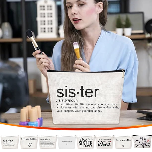 Bolsa de Maquillaje "Amor de Hermana", Elegante Organizador de Artículos de Tocador, Regalo para Expresar Afecto, Cita Inspiradora, Accesorio de Viaje Portátil, Regalo para El Día de La Hermana (1 Bo