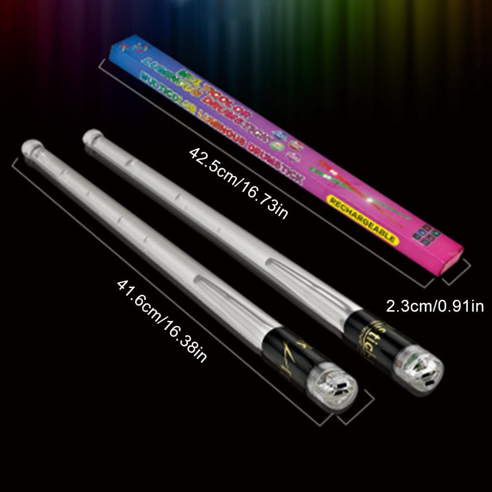 Yucurem Led Light Up Drumsticks 15 Color Changing Jazz Drum Sticks For Adults Drummers Percussion Instruments Essential (A)