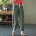 thumbnail image 2 of Casual Linen Baggy Capri Harem Pants for Women Tapered Wide Leg Joggers Drawstring Elastic Waist Cropped Trousers with Pocket, 2 of 6