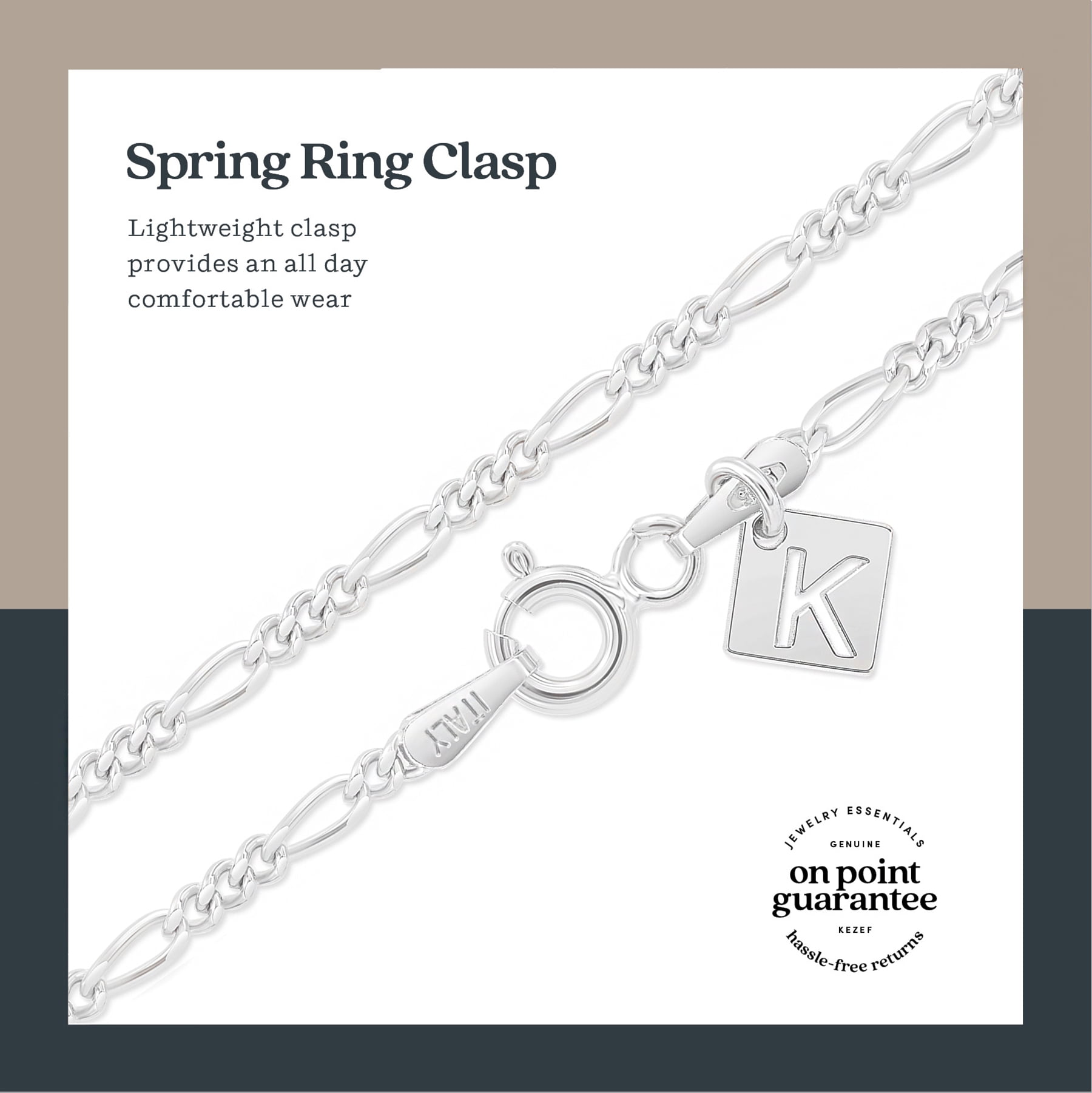Kezef Sterling Silver Figaro Chain Link Necklace Italian 2mm 18 Inch