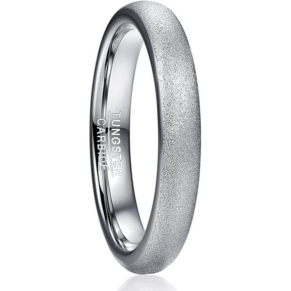 4mm Silver Tungsten Rings for Men Women Dome Wedding Band Promise Ring with Sandblasted Finish Surface Comfort Fit Size 5-12