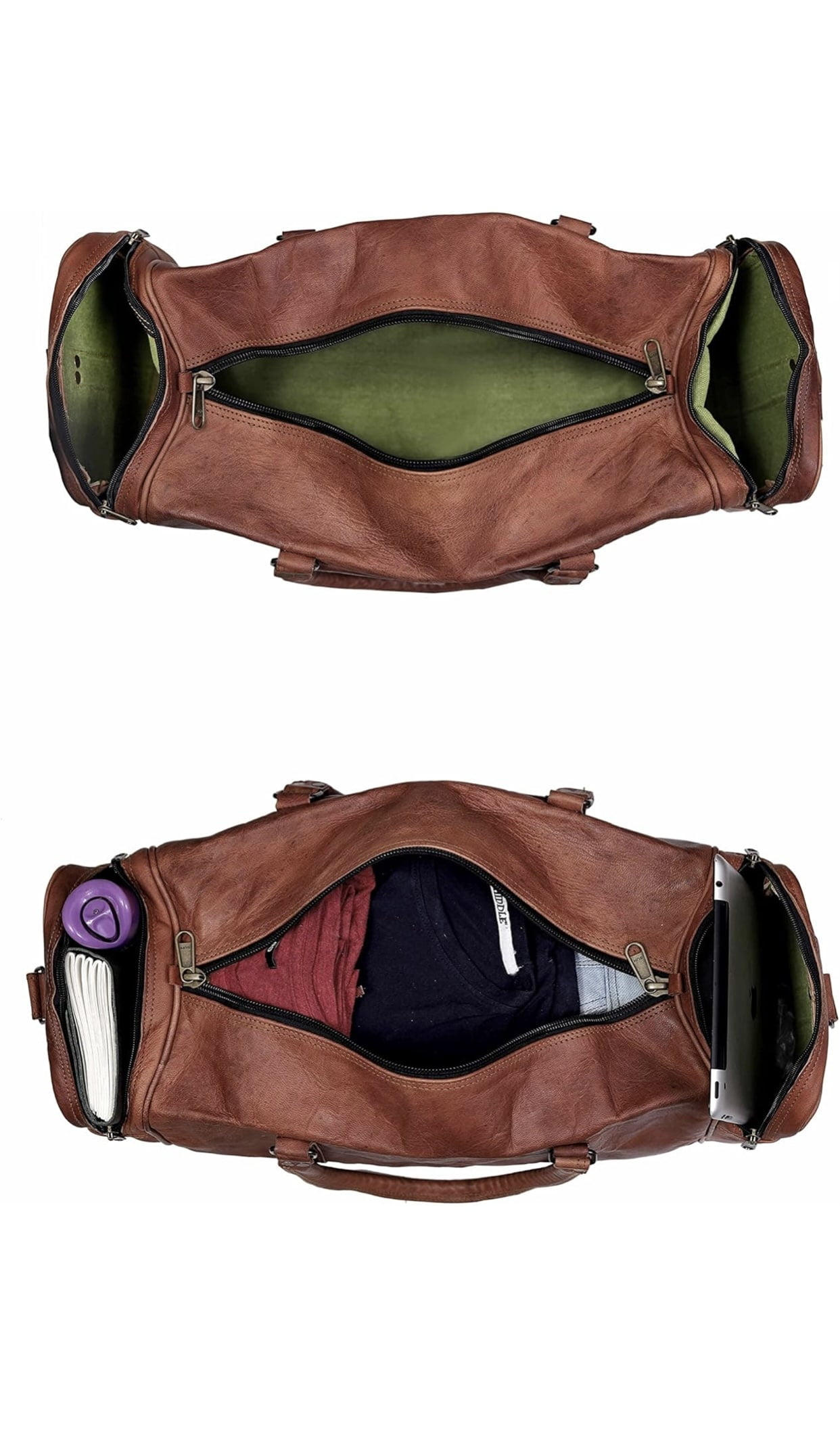 Agwani Handicraft Genuine Leather Duffel 24 Inch, Travel Overnight Weekend Bag for Men, Brown Vintage Gym Sports & Vacation Luggage.