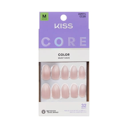 KISS CORE Color Press On Nails Almond, ‘Dulcet’, White, Medium, 32 Count