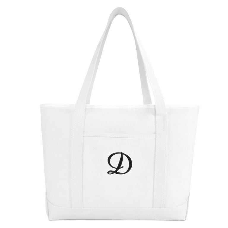 Dalix Large Canvas Tote Bag for Women Work Bag Beach Totes Monogrammed White D