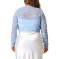 thumbnail image 3 of Agnes Orinda Women's Plus Size Mother's Day Sheer Floral Lace Shrug Open Front Crop Cardigan Light Blue 2X, 3 of 5