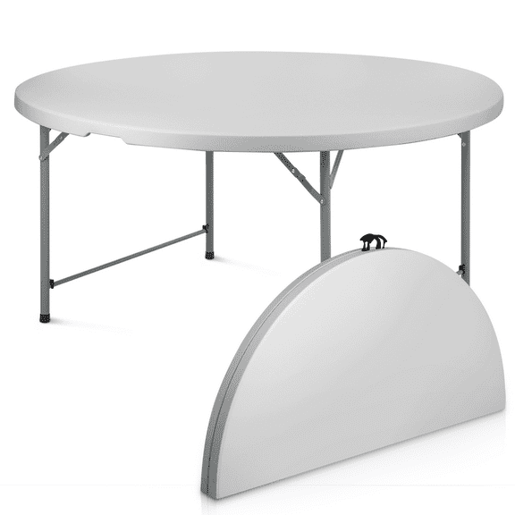 Folding Table 5.5Ft Round Folding Table, Indoor Outdoor Plastic Dining Card Table with Handle and Lock for Picnic Party Banquet Wedding, Gray