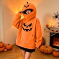 thumbnail image 4 of Womens Halloween Sweatshirts Pumpkin Mask Zip Hooded Oversized Cute Pullover Sweatshirt with Front Pocket Orange 03 M, 4 of 6