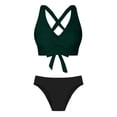 thumbnail image 6 of Women's High Waisted Bikini Sets 2 Piece Tummy Control Swimsuits V Neck Twist Front Bathing Suits(Dark Green,M), 6 of 7