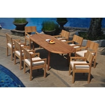 Grade-A Teak Dining Set: 8 Seater 9 Pc: 94" Double Extension Oval Table And 8 Veranda Arm Chairs Outdoor Patio WholesaleTeak #WMVR3