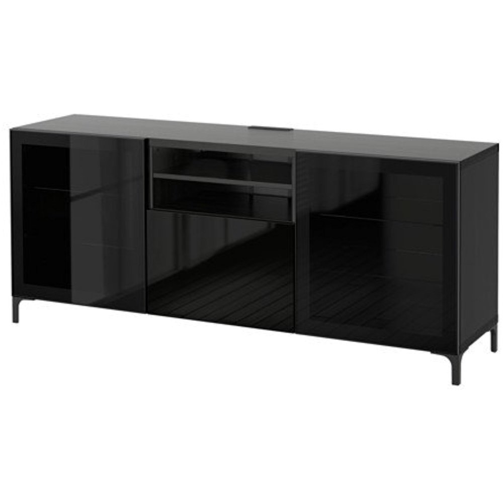 Ikea TV unit with drawers, blackbrown, Selsviken high gloss/black clear glass 14202.
