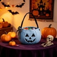 thumbnail image 4 of YAMB Halloween Handheld Bow Embroidered Candy Bag, Cute Pumpkin Shaped Candy Bucket with Handles, Portable Spacious Goodie Collecting Bag for Home Party Table Decor & Party Prop, Blue, 4 of 6