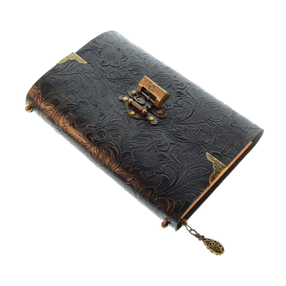 1PC Notebook Creative Diary Leather Memo Daily Notepad with Lock for Meeting Travel Writing (Black)